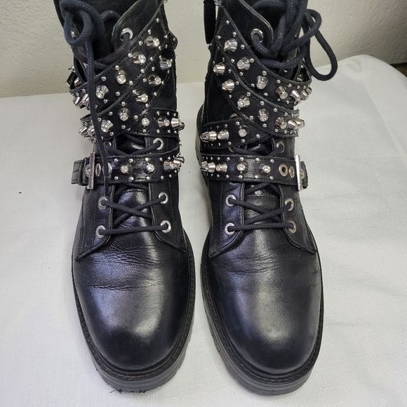 Zara Leather Black Ankle Boots with Silver Studs Size EU 40 - Picture 10 of 10